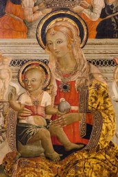 Particolare del trittico di Paolo Bontulli da Percanestro del 1507. Madonna con Bambino tra i santi Giacomo Maggiore e Rocco. Foto di Sergio Ceccotti.