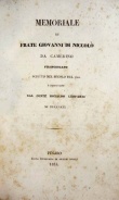 Frontespizio del Memoriale di frate Giovanni di Niccolò pubblicato dal conte Monaldo Leopardi. Edizione del 1833.